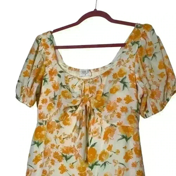Sienna Sky Tangerine,  floral, scoop neck to tie, flowy, Mini Dress. Size Medium - Picture 2 of 8